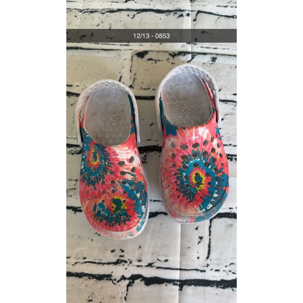 Joybees Kids Everyday Clogs Tie Dye Floral Pink Blue White Size 12 13 Slip On